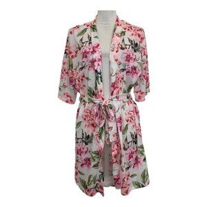 Show Me Your MuMu Robe Womens Floral Boho Short Sleeve Pink White Sleepwear